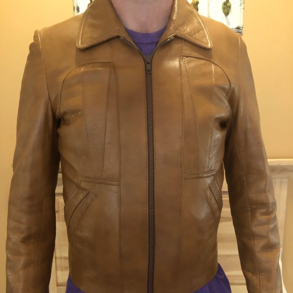 Vtg 70’s leather jacket size 38 🧥 tan supple
